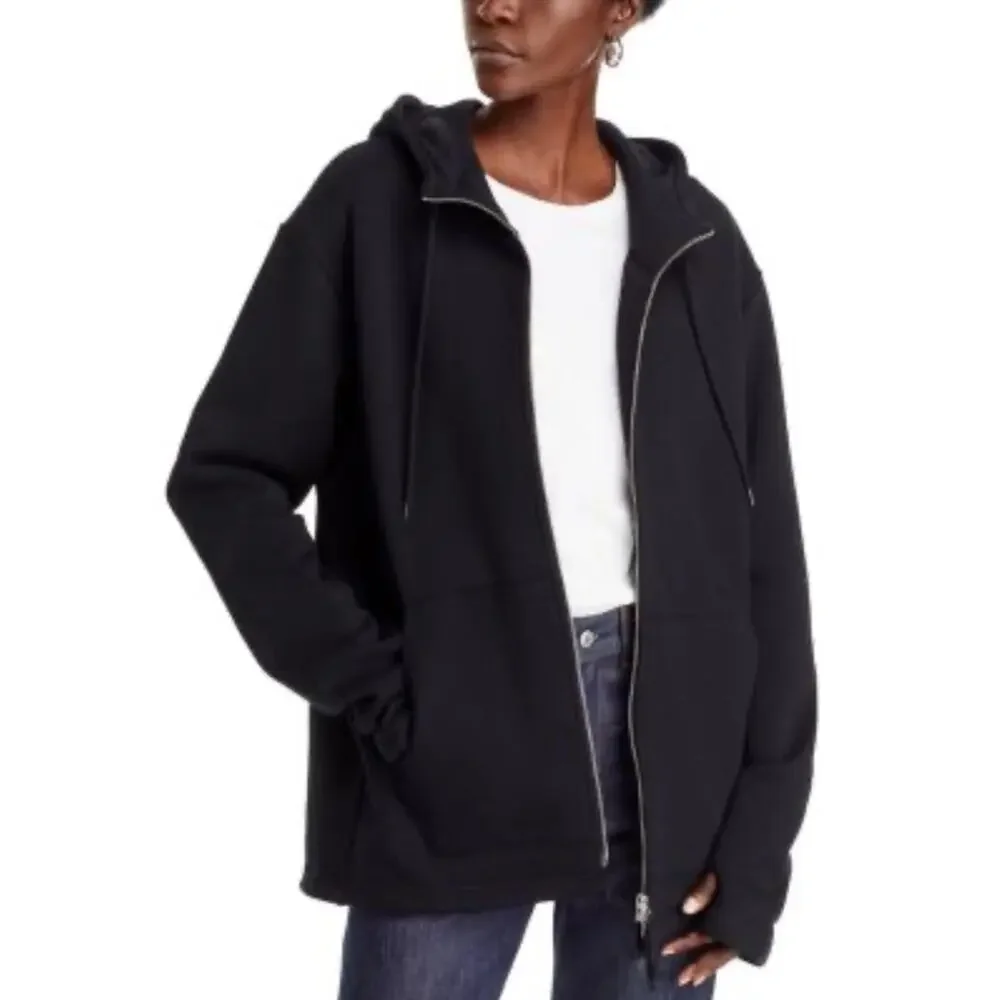 HELMUT LANG Relaxed Full Zip Hoodie Sweatshirt Black Oversized Cozy Men’s Size L - Picture 2 of 10